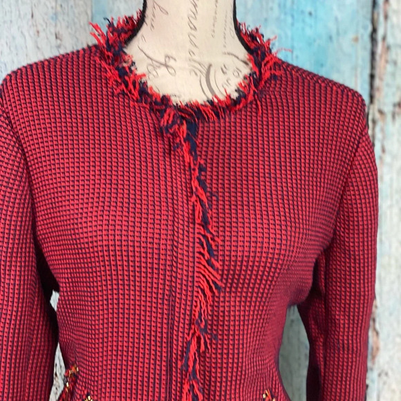 PAPERWHITE EUC Red Navy Textured Fringed Blazer - Picture 10 of 14
